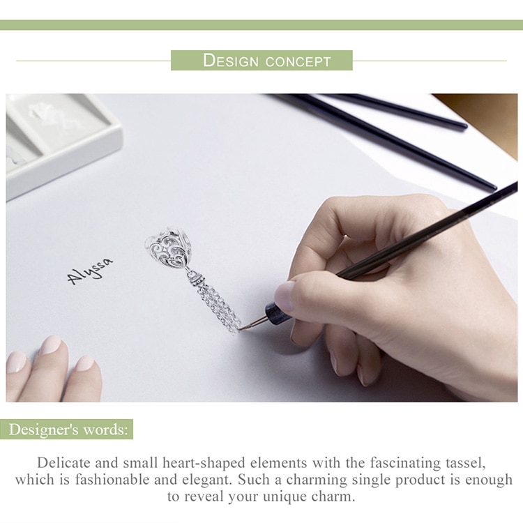 Hạt charm Bamoer SCC722 hình trái tim phối tua rua độc đáo