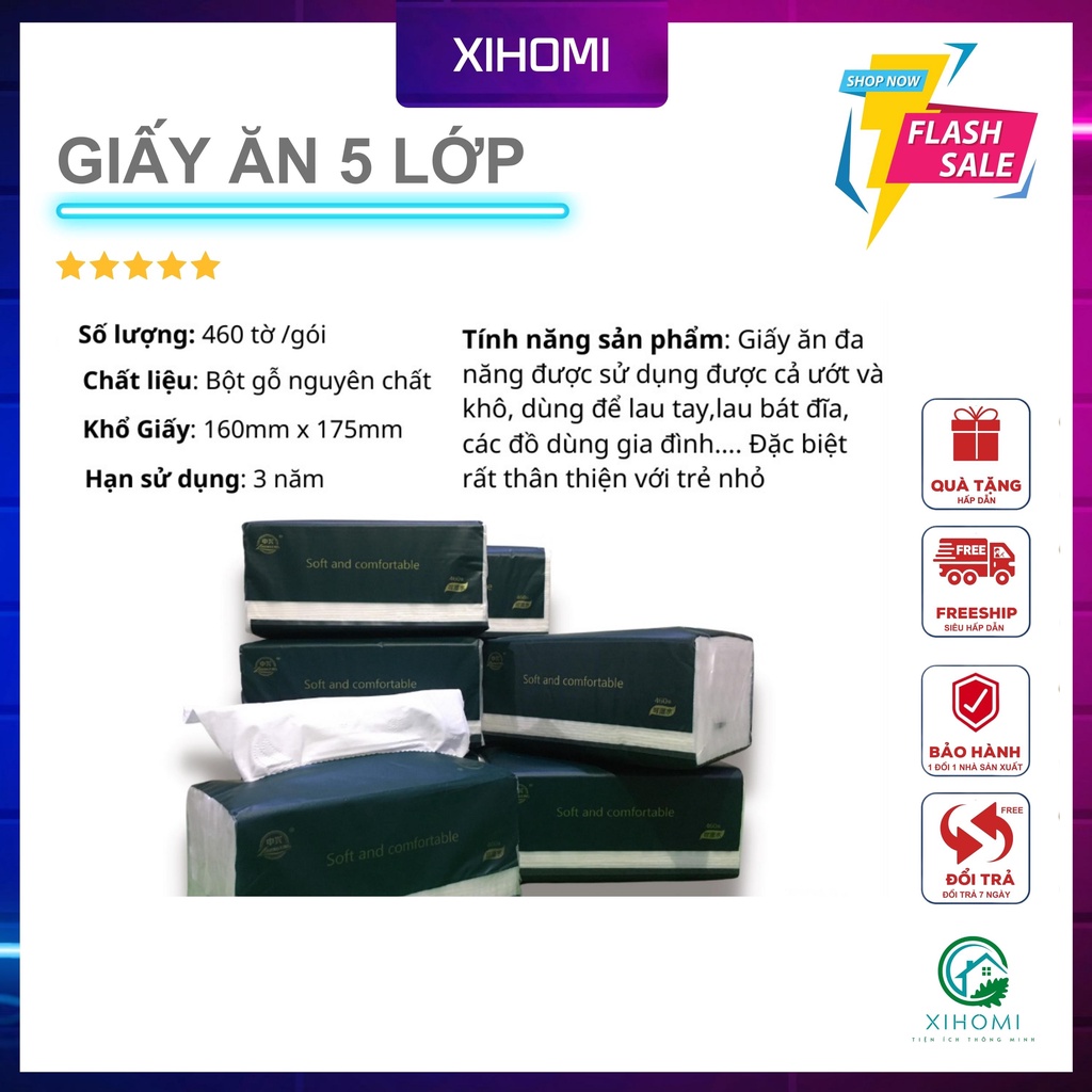 Gói Giấy Ăn Đa Năng Cao Cấp 5 Lớp Xihomi Hàng Chính Hãng , An Toàn Cho Cả Trẻ Nhỏ [Hàng Trung Nội Địa]
