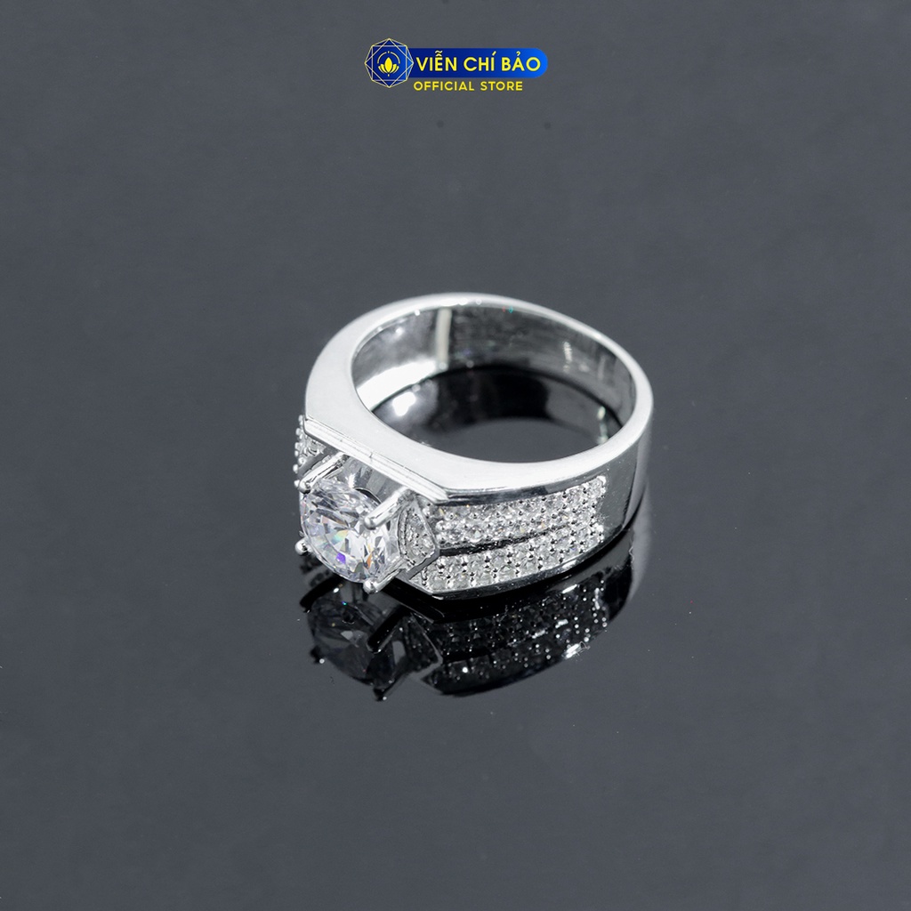Nhẫn bạc nam đính đá tròn trắng chất liệu bạc 925 thời trang phụ kiện trang sức Viễn Chí Bảo N300005