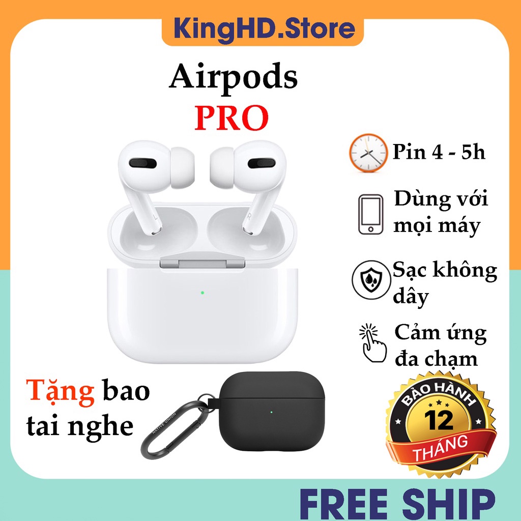 Tai Nghe Bluetooth Không Dây TWS Pro, Tai Nghe Bluetooth - Chống Nước IPX4 - Sạc Không Dây - Định Vị - Đổi Tên