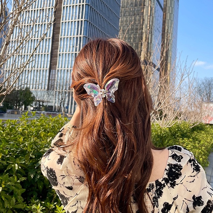 Kẹp Tóc Càng Cua Cỡ Lớn Bằng Acrylic Trong Suốt Màu Laser Hình Bướm Phong Cách Cổ Điển Dễ Thương Dành Cho Nữ