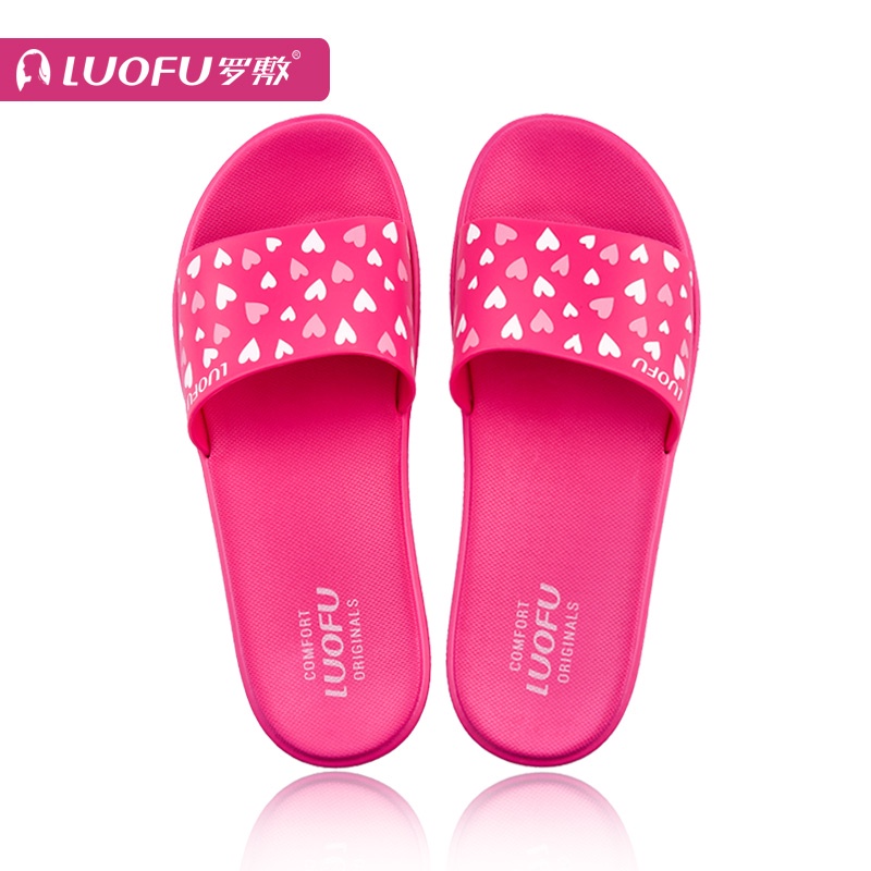 ✠✐✕Luofu slippers women s summer fashion outer wear heart-shaped printing non-slip waterproof outing flat casual student soft-soled sandals