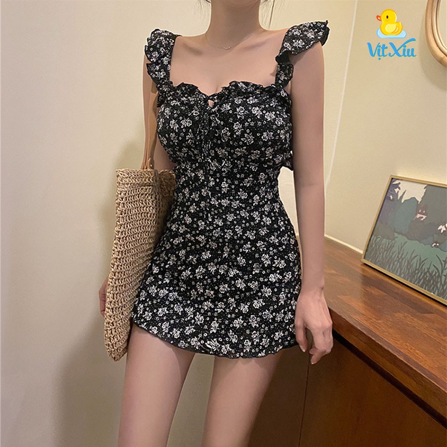 Bộ Bơi Hoa Nhí Đen Viền Ren Hàn Quốc | BigBuy360 - bigbuy360.vn