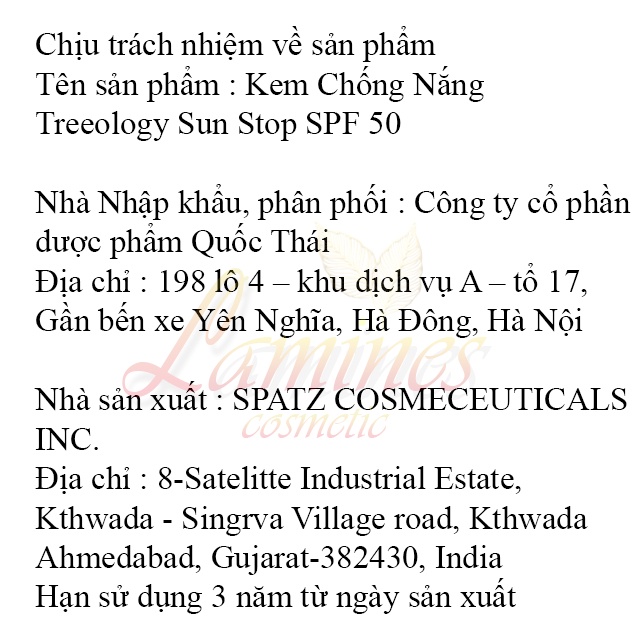 Kem Chống Nắng Treeology Phổ Rộng SPF50 Dùng Cho Mọi Loại Da, Đặc Biệt Da Khô - Treeology Sun Stop SPF 50