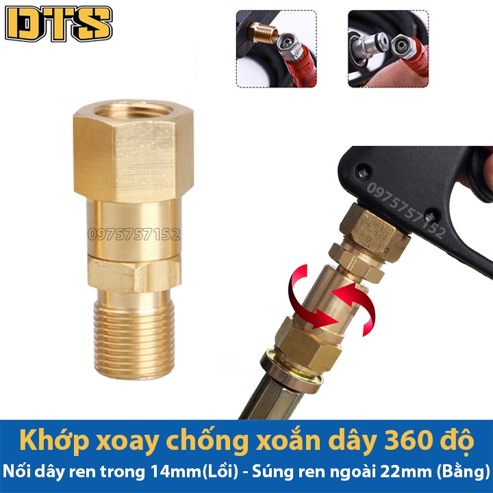 Khớp xoay chống xoắn dây phun xịt của máy rửa xe áp lực cao - Lắp vào súng có ren ngoài 14mm (Đầu bằng)