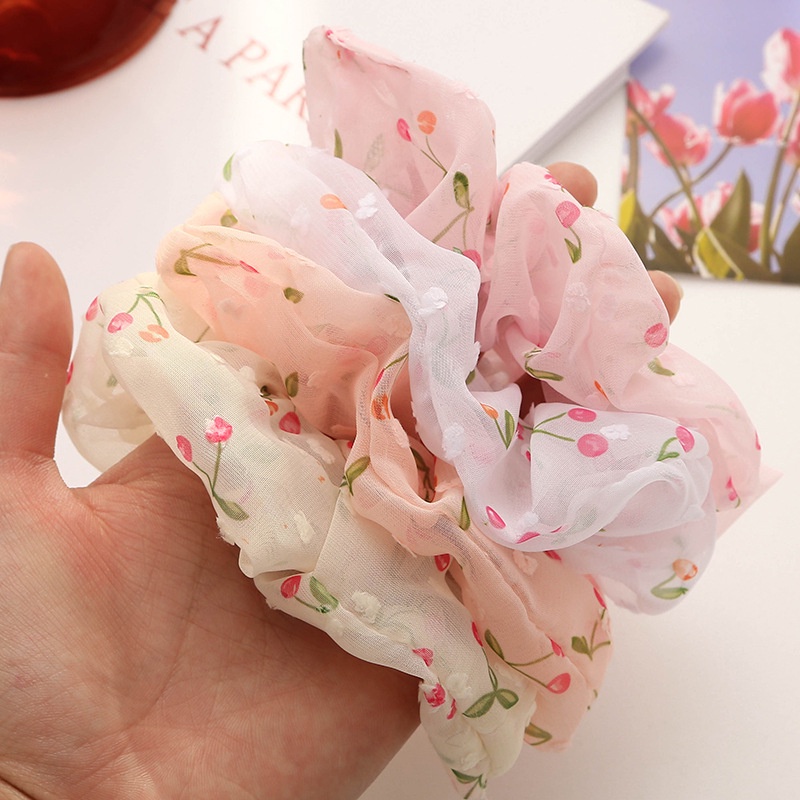Dây Buộc Tóc Vải Voan Co Giãn Phối Lưới Hình Trái Cây Đơn Giản Xinh Xắn