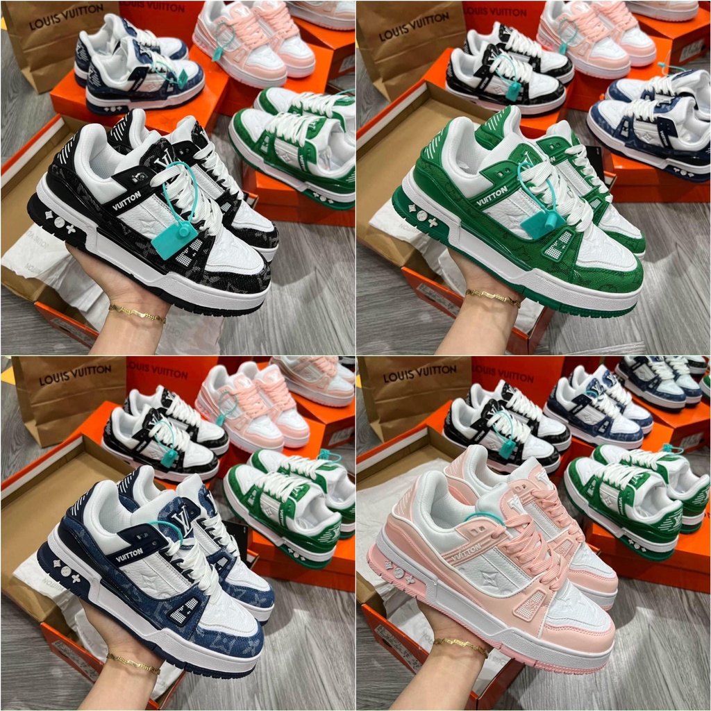 Giày LV Louis Vuitton Trainer Black White, Giày Sneaker LV Nam Nữ Mẫu Mới Hot Hit 2 Phiên Bản Màu Sắc Hàng Cao Cấp