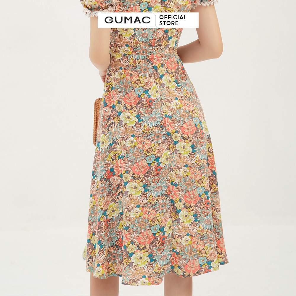 Đầm xòe nữ họa tiết hoa phối đăng ten GUMAC màu vàng, đủ size trẻ trung, thanh lịch DB317 | BigBuy360 - bigbuy360.vn