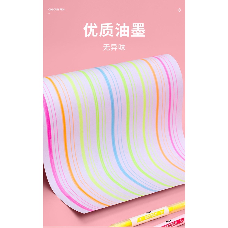 Bộ Bút Đánh Dấu Hai Đầu 6 Màu Sắc Tiện Lợi Dành Cho Học Sinh