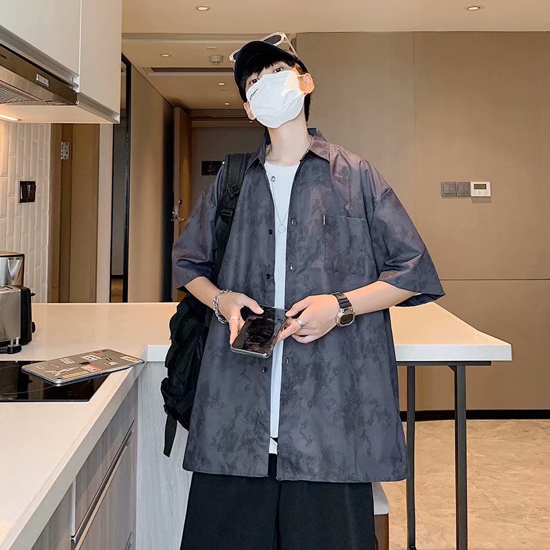 Áo sơ mi nam tay ngắn phong cách đường phố màu sặc độc đáo