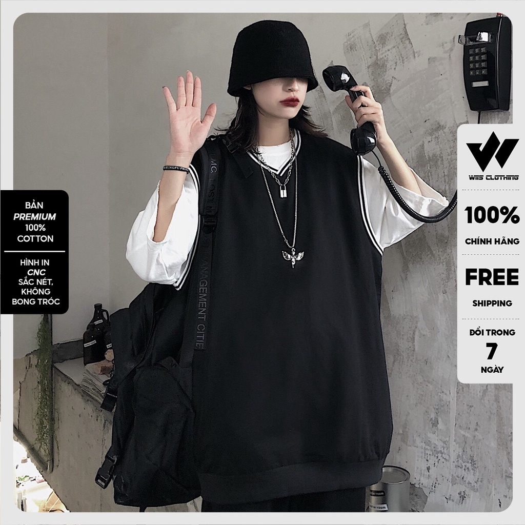 Áo gile unisex WIIS form rộng Gile Basic Tea nam nữ oversize phong cách ulzzang