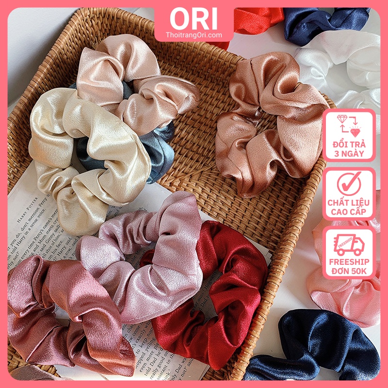 Cột tóc Scrunchies vải lụa Satin phong cách Hàn Quốc xinh xắn thời trang ORI C022