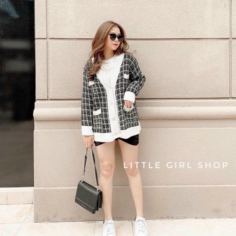 [HÀNG SẴN]ÁO Khoác CADIGAN kẻ ô dáng dài style Hàn Quốc