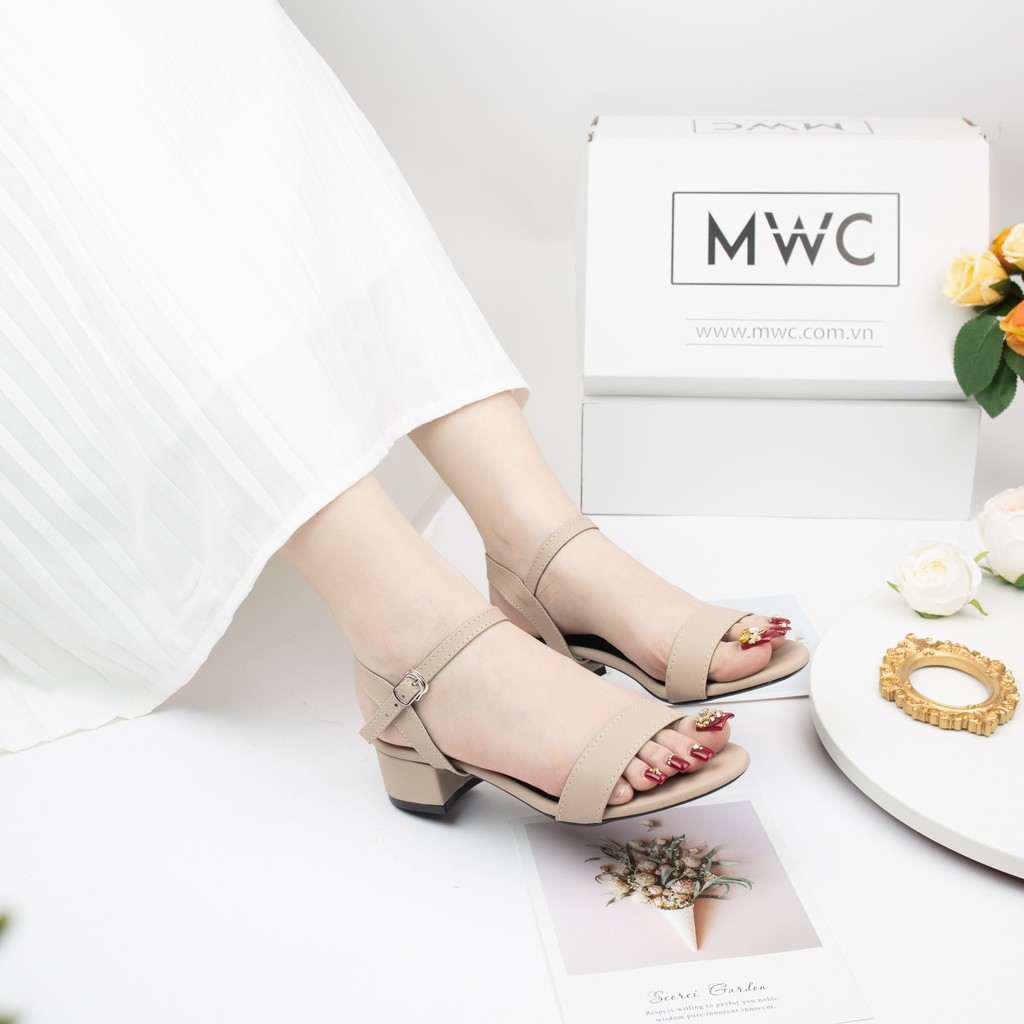 Giày Cao Gót Nữ Quai Ngang Đế Vuông MWC  Sandal Cao Gót Nữ Đế Cao 3cm Màu Đen Và Kem Siêu Xinh MWC NUCG-3956