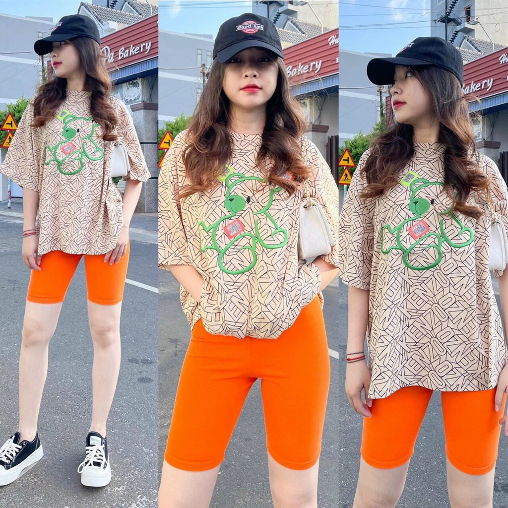 Set Bộ Áo In Hình Gấu Dễ Thương Và Quần Lửng