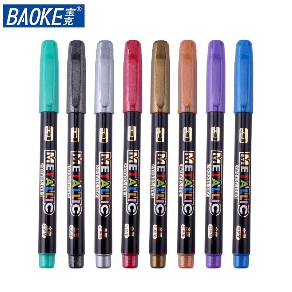 Vỉ Bút Lông Nhũ 8 Màu Metallic - Color Pen - Baoke MP570 - vpp Diệp Lạc (sỉ/lẻ)