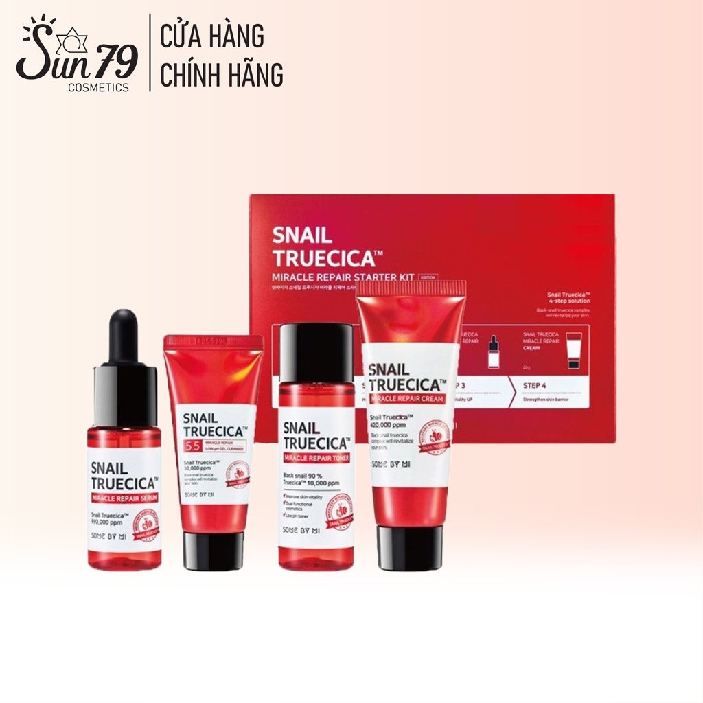 Bộ Dưỡng 4 Món Phục Hồi, Tái Tạo Da Chiết Xuất Ốc Sên Some By mi Snail Truecica Miracle Repair Starter Kit