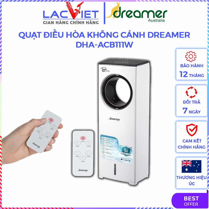 Quạt điều hòa không cánh Dreamer DHA-ACB111W - Điều khiển từ xa - Màn hình LED hiển thị - Hàng chính hãng - Bảo hành 12T