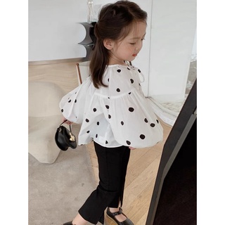  Đồ bộ bé gái Set áo babydoll chấm bi tay bồng chất đũi và quần dài legging thun cotton cực xinh size 8-20 kg SUN KID'S 