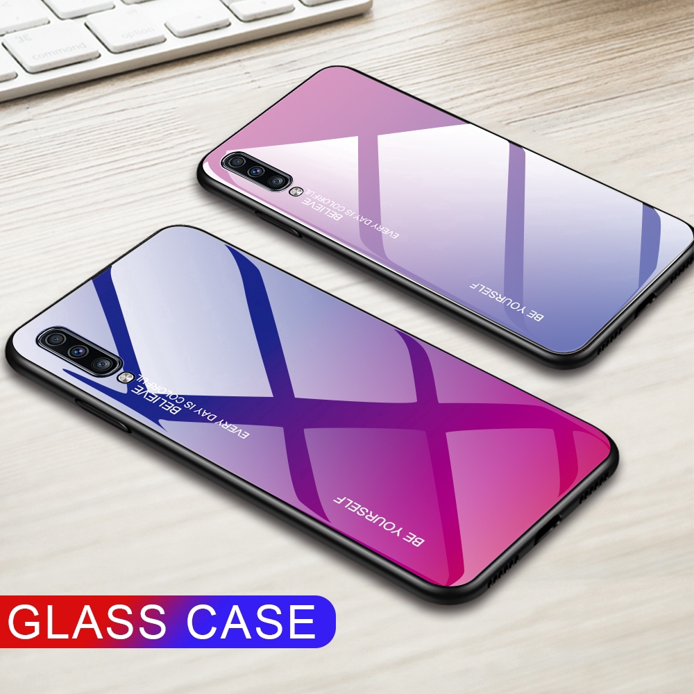 Ốp lưng mặt kính viền mềm thiết kế màu ombre thời trang cho Samsung A10 A20 A30 A40 A50 A60 A70 | BigBuy360 - bigbuy360.vn