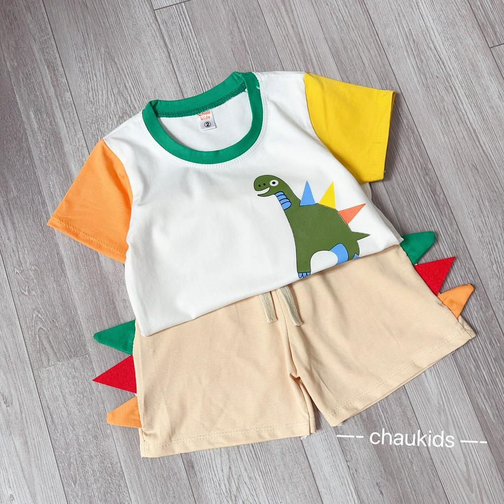 Đồ Bộ Bé Trai Vải Cotton Mềm Mát In Hình Khủng Long 3D, Bộ Cộc Tay Cho Bé Mặc Đi Chơi, Đi Học CK343