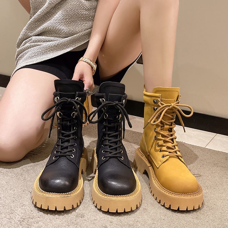 Oeteo Giày Bốt Đế Dày Màu Vàng Thời Trang Cho Nữ