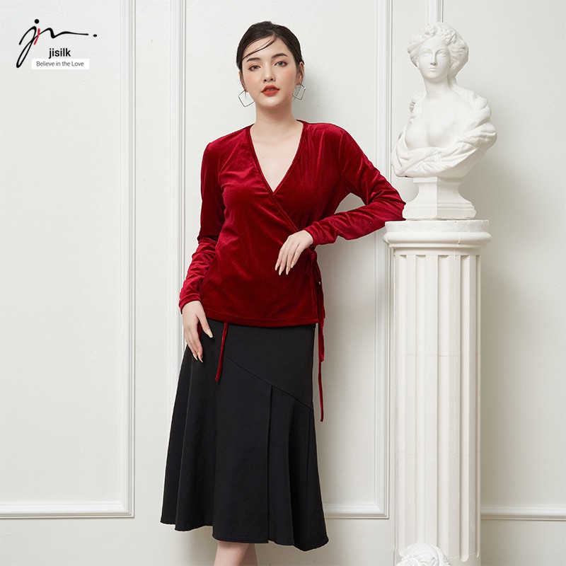 Áo Thu Đông Nữ Nhung Công Sở, Áo Dài Tay Kiểu Thiết Kế Kimono N.AK2-02 - jisilk | BigBuy360 - bigbuy360.vn