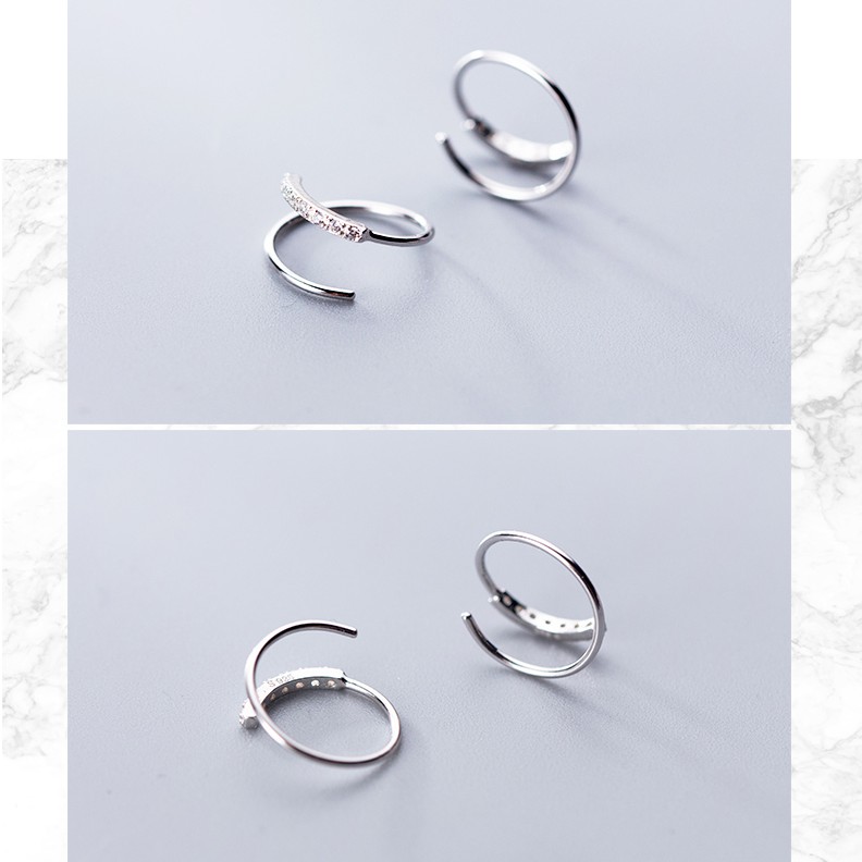 Khuyên tai bông tai nữ bạc s925 xỏ xoắn sóng uống lượn dài đính đá Cá jewelry KB48