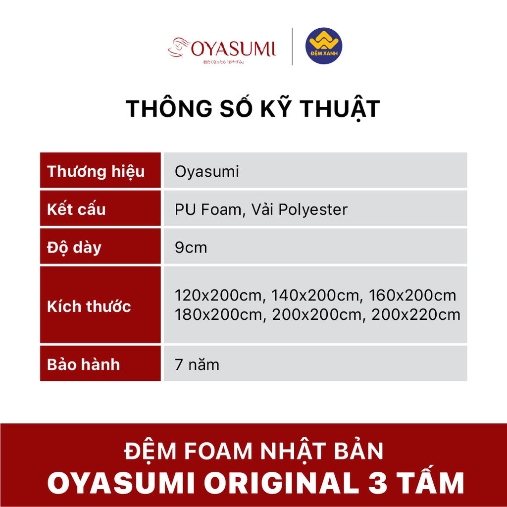 Đệm Foam Nhật Bản Oyasumi Original 3 Tấm (Tiêu Chuẩn)