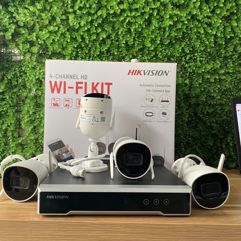 Bộ Kit 4 Camera IP WIFI Hikvision Không Dây Ngoài Trời 2MP Cắm là chạy.