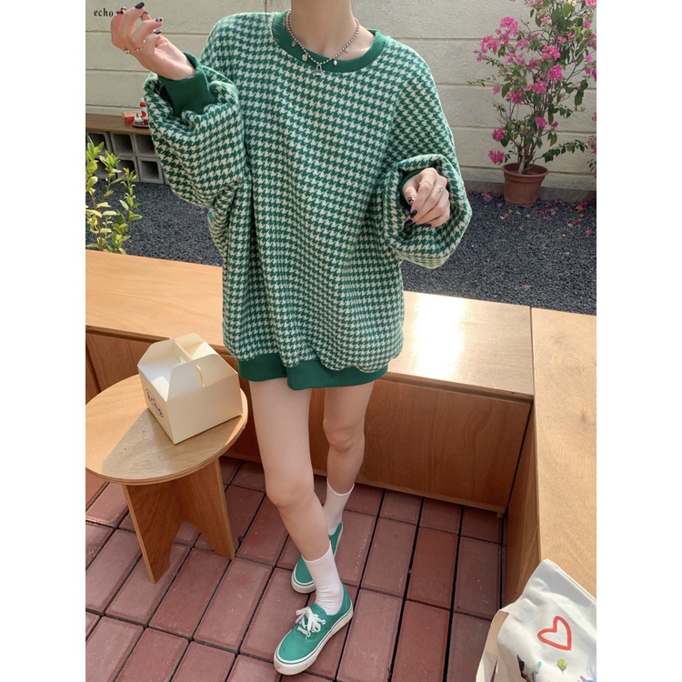 Áo nỉ dài tay cổ tròn form rộng phong cách retro Hàn quốc | BigBuy360 - bigbuy360.vn