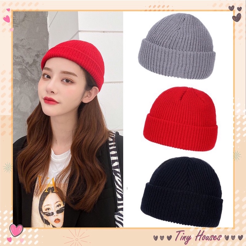 [ Mã LINHHTT01 giảm 10k]  Mũ len, mũ Beanie dệt kim dáng ngắn thiết kế đơn giản Unisex - TinyShop