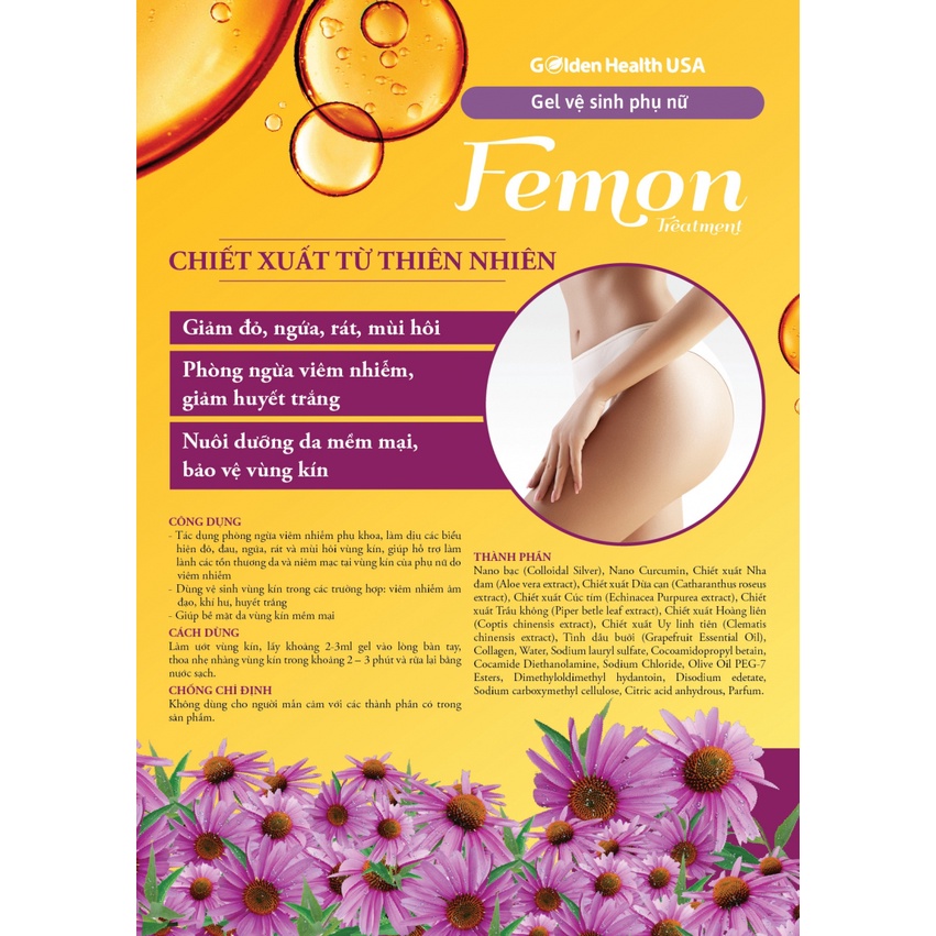 DDVS FEMON - DAILY Sát trùng chống ngứa, chống viêm. Giữ ẩm làm mềm niêm mạc. Khử mùi hôi.
