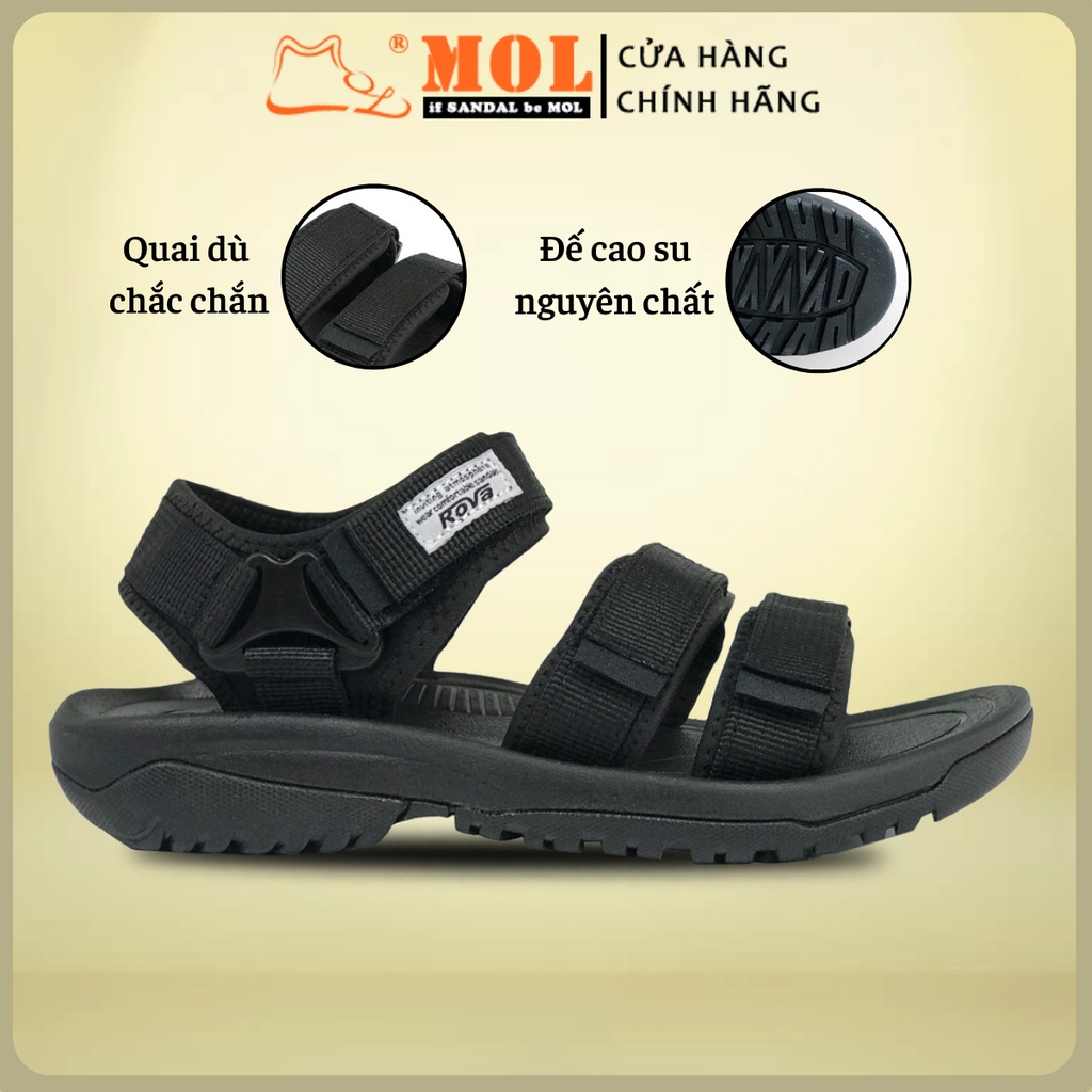 Giày sandal nam hiệu Rova siêu bền 3 quai ngang đế cao su quai dù đi làm đi học màu đen mã RV183-1