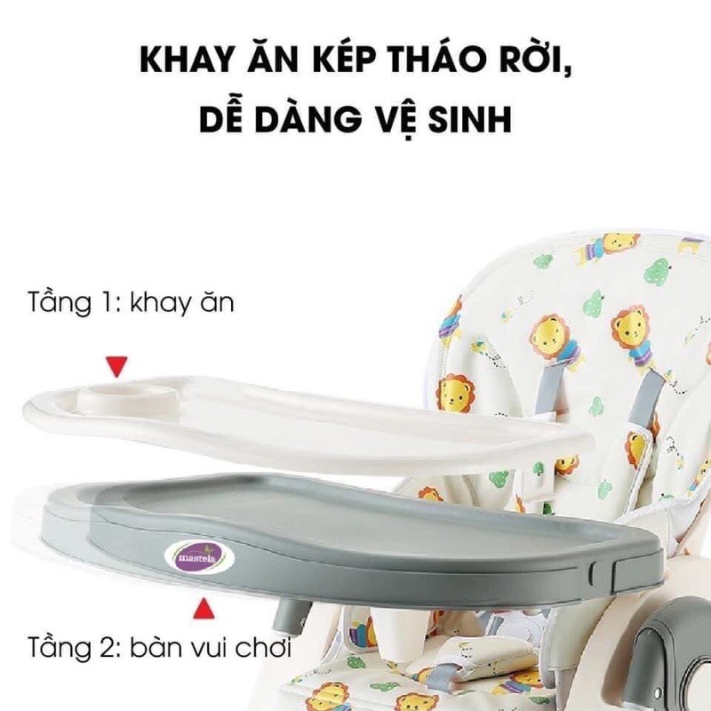 Ghế ăn dặm đa năng cho bé Mastela 1015 có 7 mức nâng hạ độ cao, 3 chế độ ngả, dùng cho bé từ 4 tháng - 5 tuổi