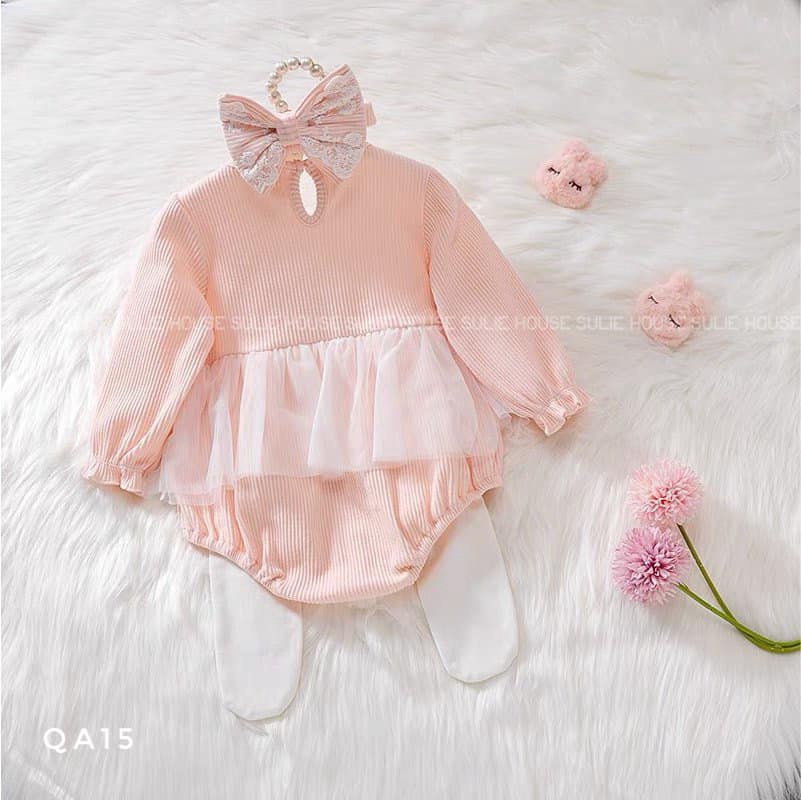 Bộ body ren kèm băng đô cho bé - QA15