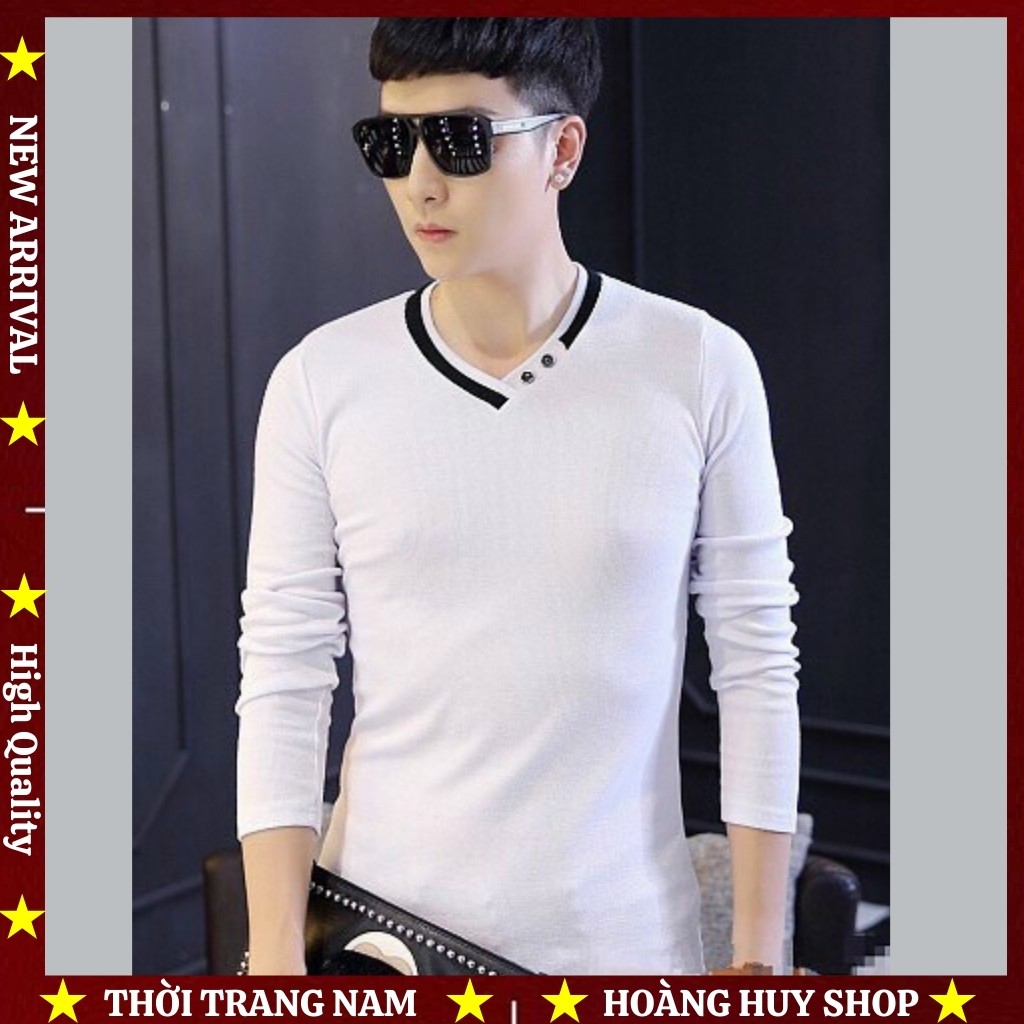 Áo Thun Nam Tay Dài H&H-RKL01 Cổ Tim, Chất Liệu 100% Cotton Cao Cấp - 4 Màu
