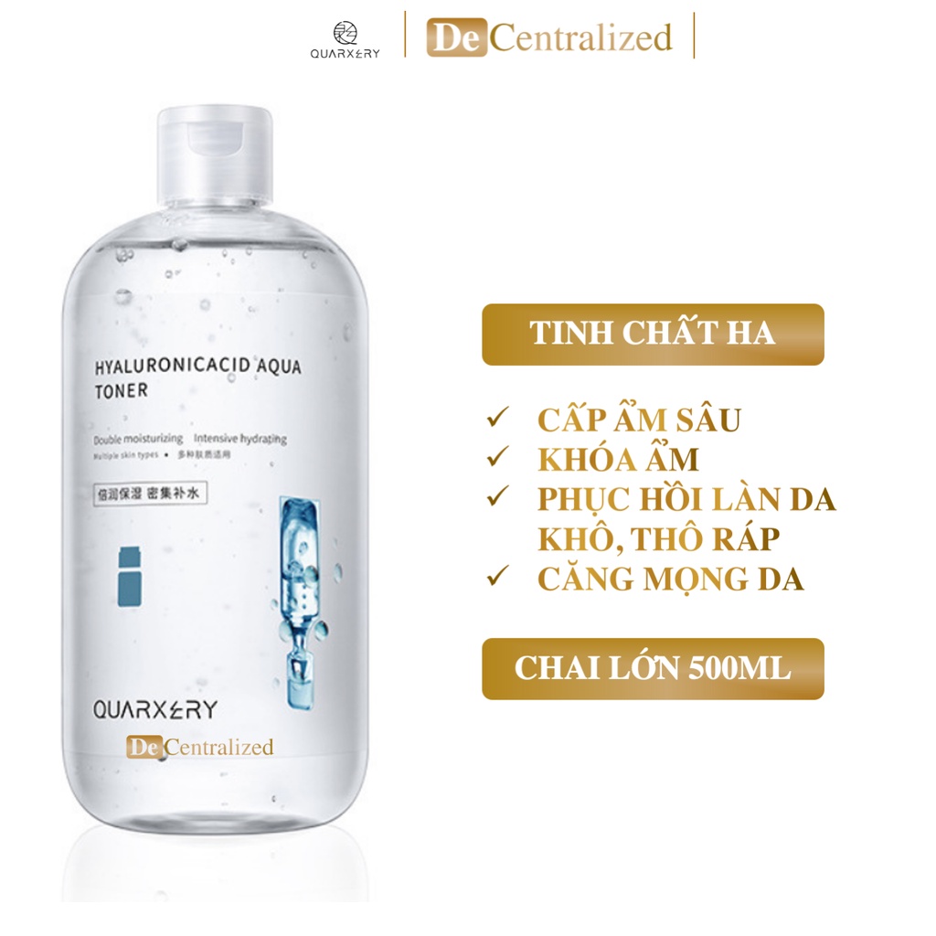 Toner nước hoa hồng Hyaluronic Acid QUARXERY 500ml cấp ẩm dưỡng ẩm cân bằng độ pH cho da khô mọi loại da