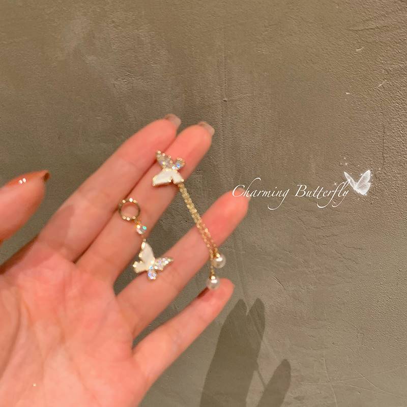 Khuyên Tai Dáng Dài Đính Ngọc Trai Hình Bướm Sang Trọng Phong Cách Hàn Quốc 2022