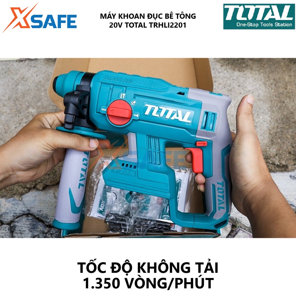 Máy khoan đục dùng pin 20V TOTAL TRHLI2201 motor không chổi than, hệ thống đầu gài SDS plus, không kèm pin sạc - xsafe