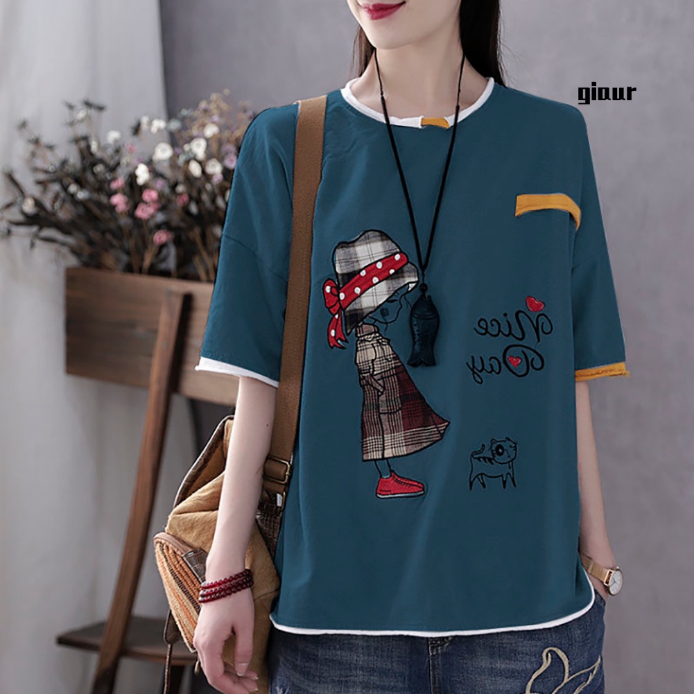 Áo Thun Cotton Tay Ngắn Cổ Tròn In Hình Mèo Hoạt Hình Dành Cho Nữ