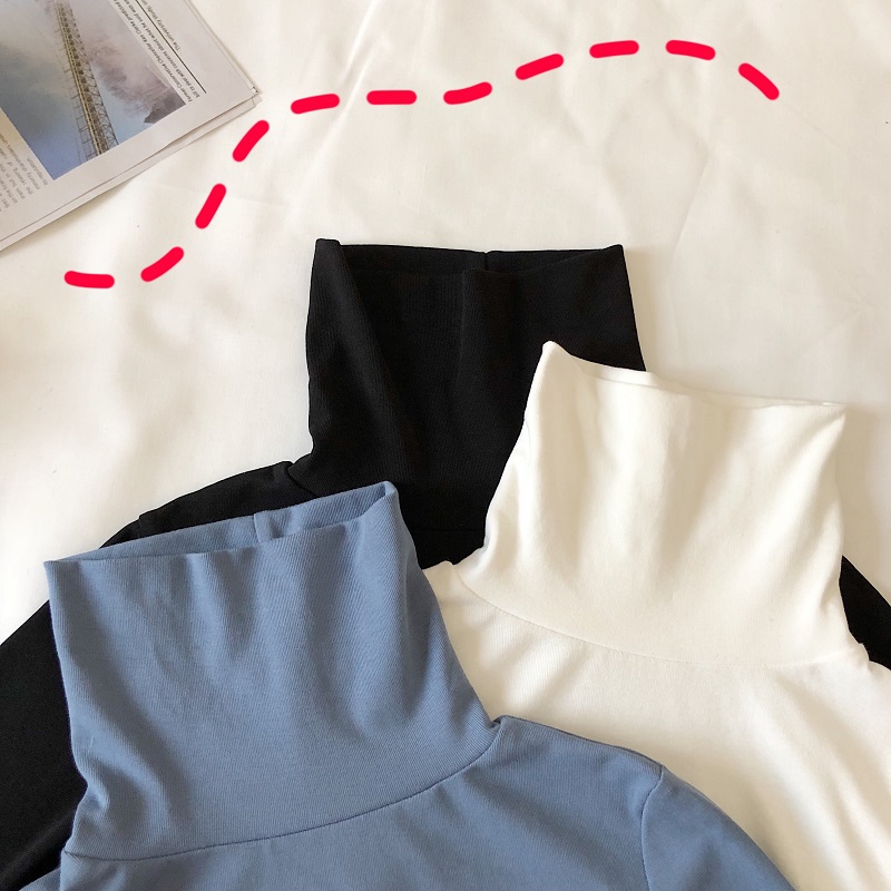 Áo Thun Nữ Tay Dài Cổ Cao Màu Trơn Phong Cách Hàn Quốc