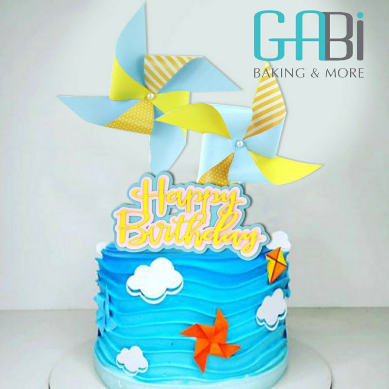 Set topper chong chóng giấy trang trí bánh