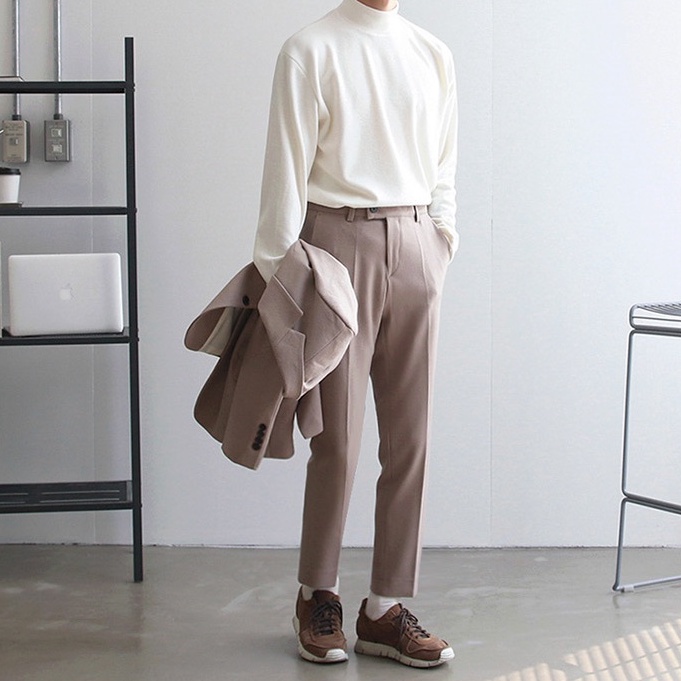 Áo Giữ Nhiệt Nam Áo Thun Tay Dài Có Cổ Cao Lót Nỉ Cotton Thu Đông Giữ Ấm