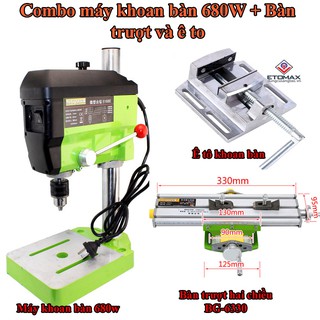 Combo máy khoan bàn 680W kèm bàn trượt, ê tô MINIQ