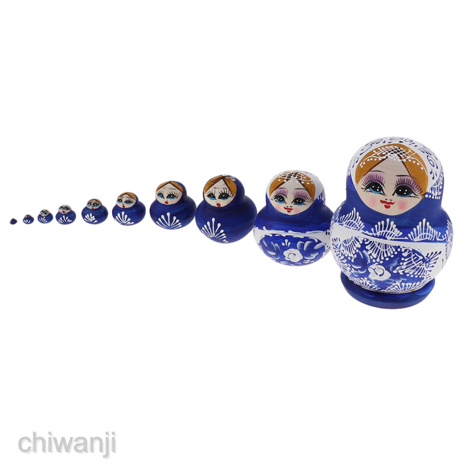 Búp bê nga Matryoshka vẽ bằng tay màu xanh dương