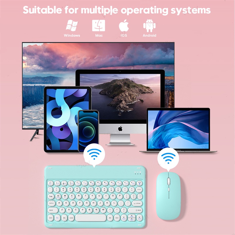 NIXXOS Set bàn phím + chuột không dây bluetooth nút hình tròn nhỏ gọn dễ mang theo cho iOS Android PC laptop tablet