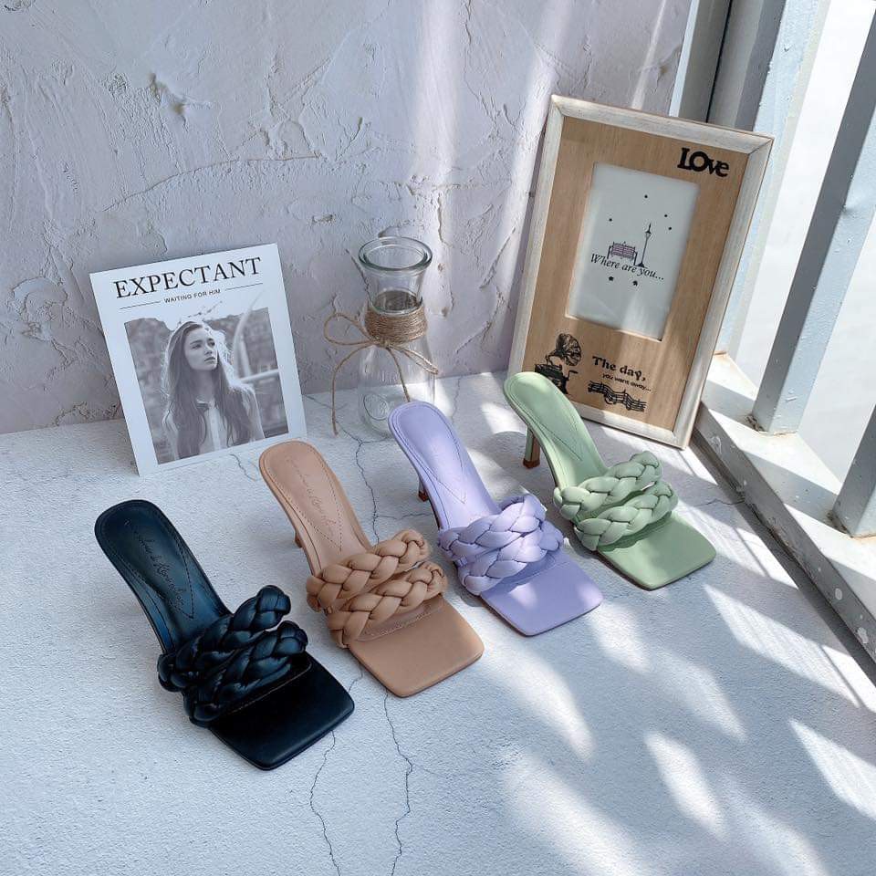 [3 MÀU] Guốc cao gót 5cm quai xoắn bện đan phồng bính gót nhọn mũi vuông đơn giản hot trend 2020 đẹp chảnh đi chơi | BigBuy360 - bigbuy360.vn