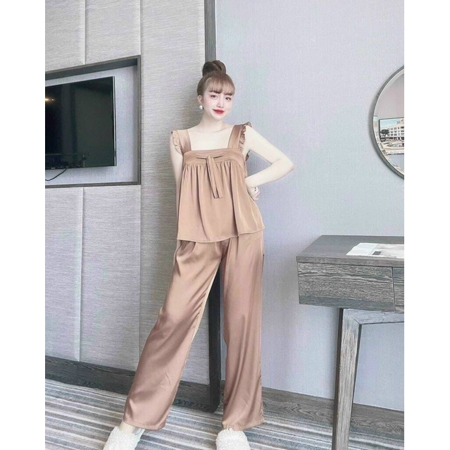Bộ Ngủ Sexy- Đồ Ngủ Satin Quần Dài Form 40-55kg
