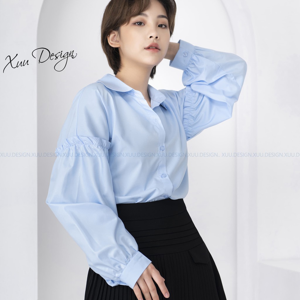 Áo sơ mi nữ công sở kiểu dài tay Xuu, tay áo nối bèo form rộng - SM13